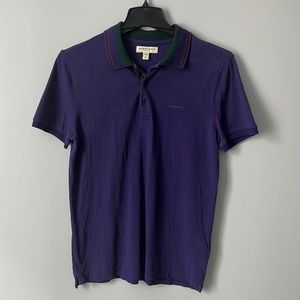 Burberry Men’s purple cotton polo shirt with two tone collar. Size large